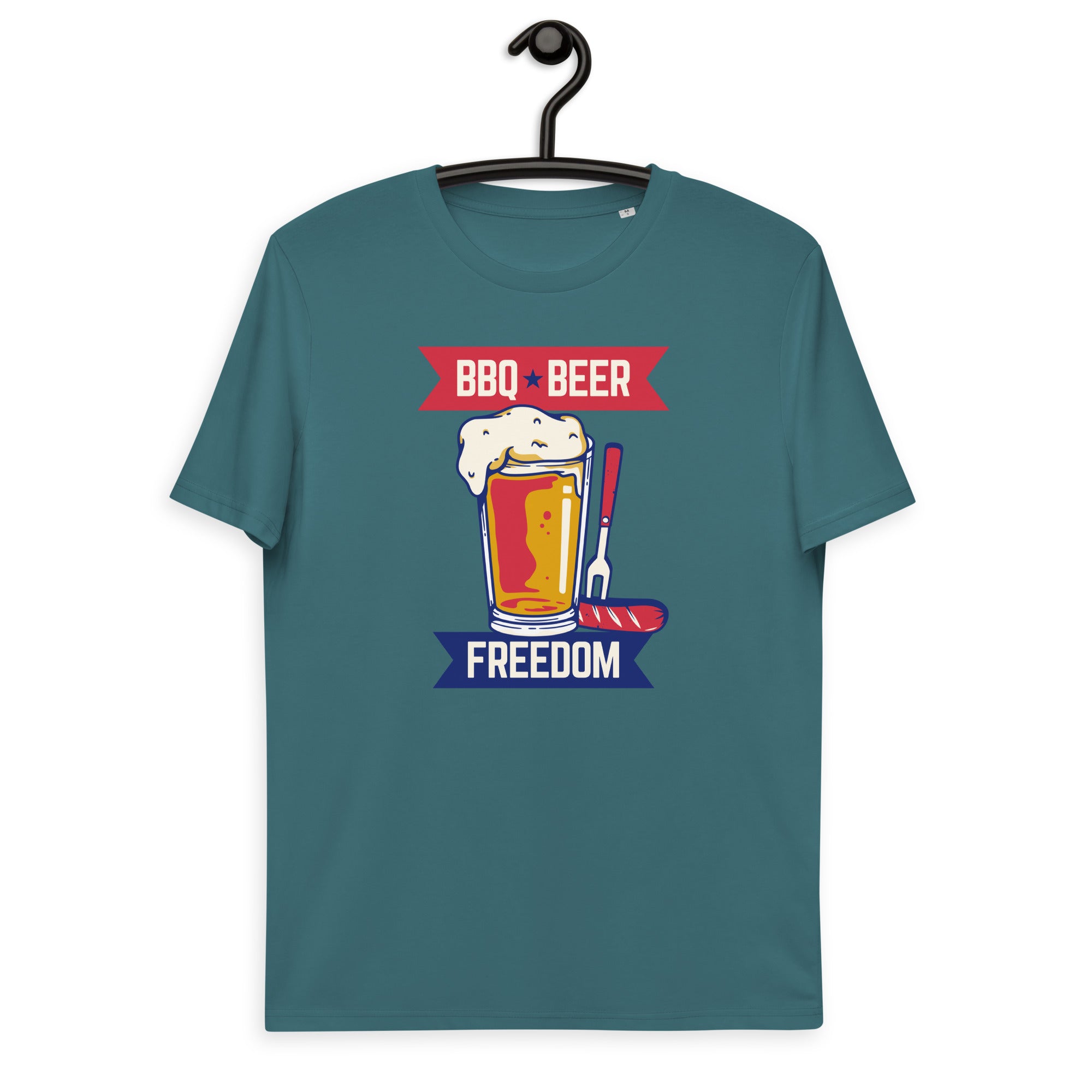 Unisex organic cotton t-shirt: BBQ, Beer, Freedom